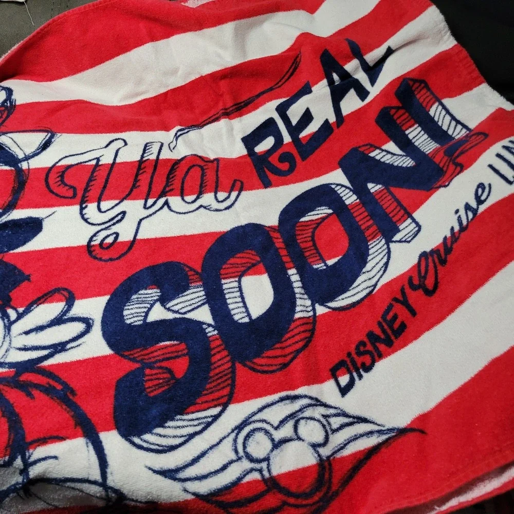 Disney Cruise Line Mickey Mouse Sea Ya Real Soon Beach Towel Red White Striped